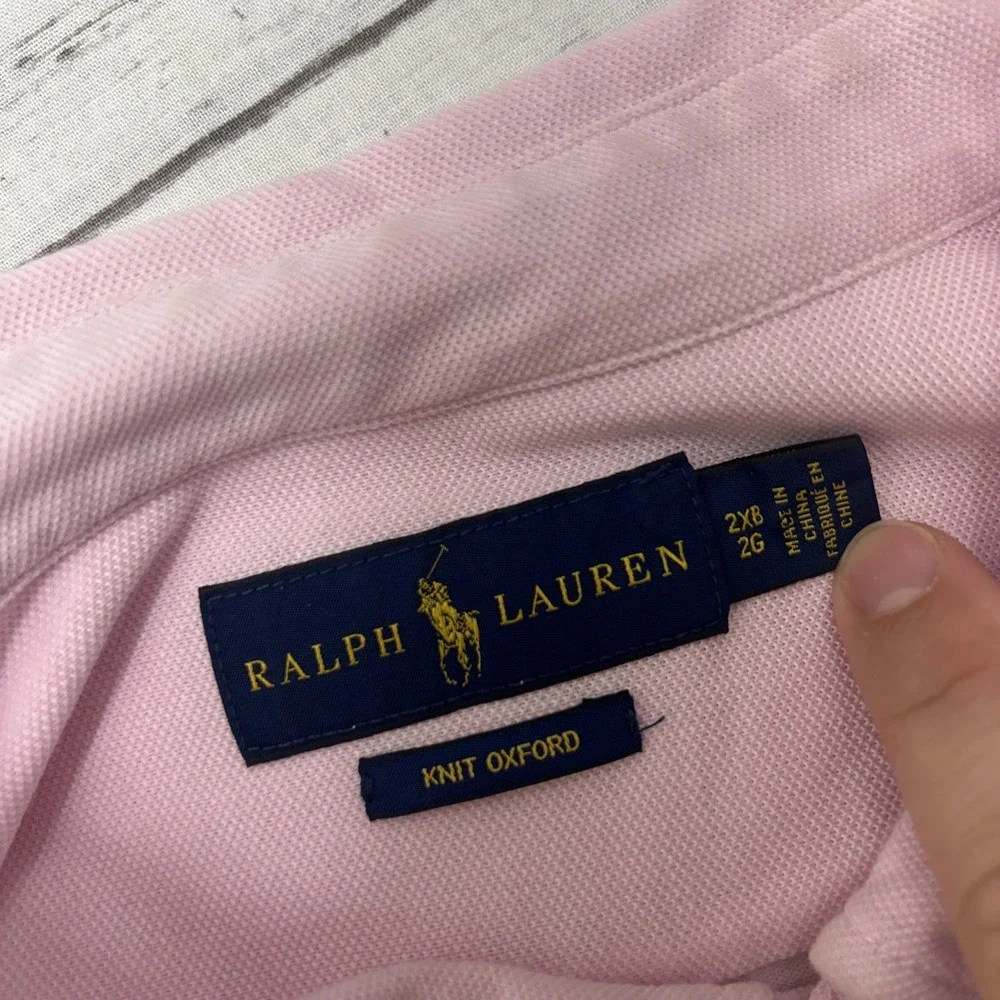 Ralph Lauren Polo Shirt Men's 2XB Pink Knit Oxford Cotton S/S White Pony